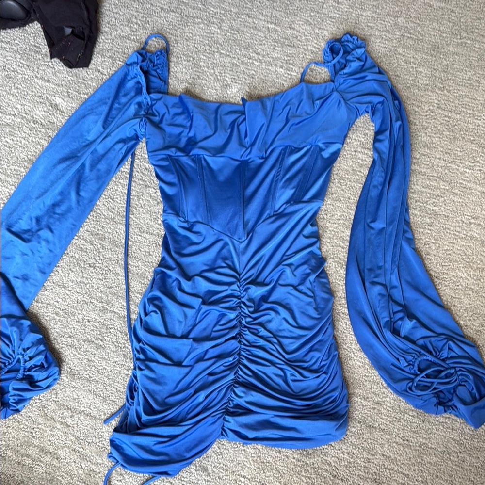 Elegant Blue Ruched Dress Lucy in the Sky